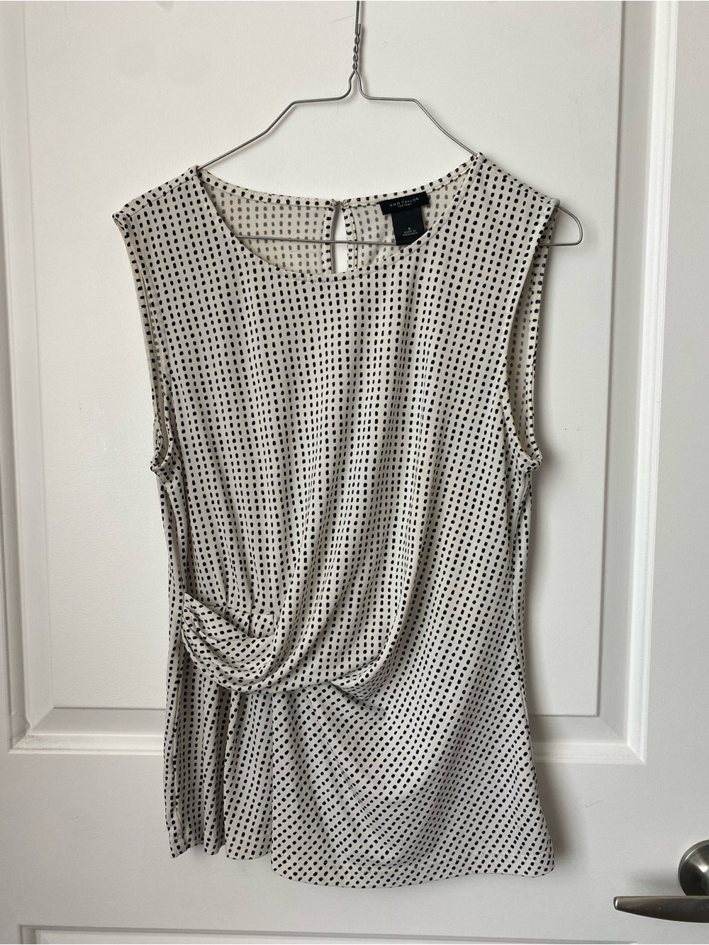 Ann Taylor Factory Cream and Black Dot-Stripe Sleeveless Top